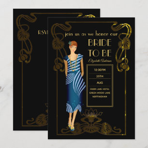 Invitation Fête des mariées Flapper Art Déco Gatsby des année