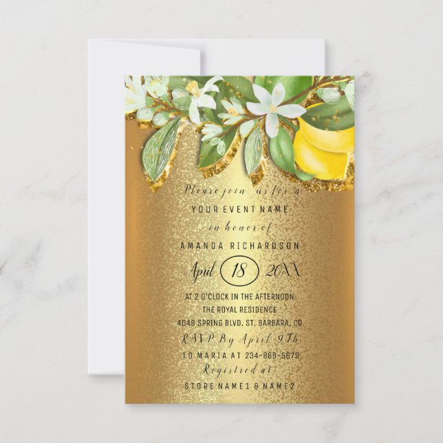 Invitation Fête des mariées Fleur Brunch Lemon Tree Golden (Devant)