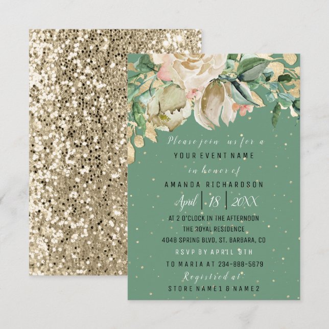 Invitation Fête des mariées Fleur Brunch Mint Vert Aquarelle (Devant / Derrière)