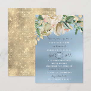 Invitation Fête des mariées Fleur Brunch Spark Gold Blue