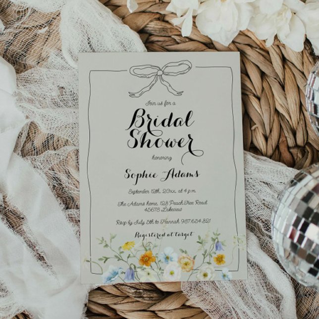 Invitation Fête des mariées fleur sauvage à mâchoires dessiné (Créateur téléchargé)