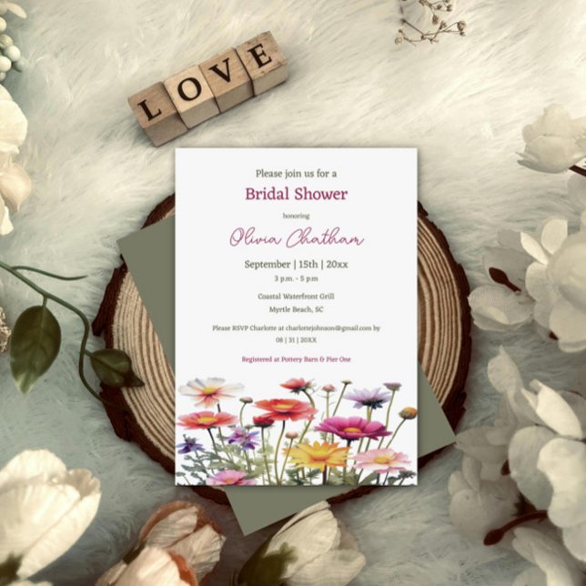 Invitation Fête des mariées Fleur sauvage aquarelle (Modern Wildflowers Bridal Shower Invitation)