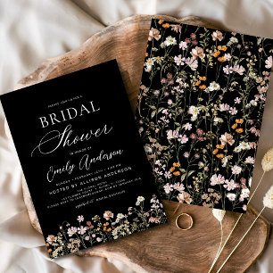Invitation Fête des mariées Fleur sauvage Boho noir
