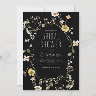 Invitation Fête des mariées Fleur sauvage Boho noir élégant