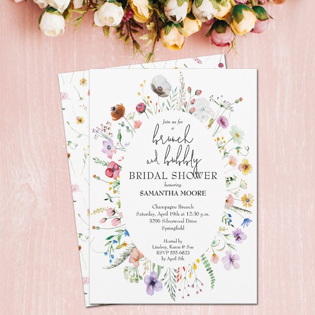 Invitation Fête des mariées Fleur sauvage Brunch et Bubbly (Brunch and Bubbly Wildflower Bridal Shower Invitations - INSTANT DOWNLOAD and/or PRINTED)