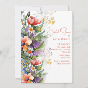 Invitation Fête des mariées Fleur sauvage corail et violet