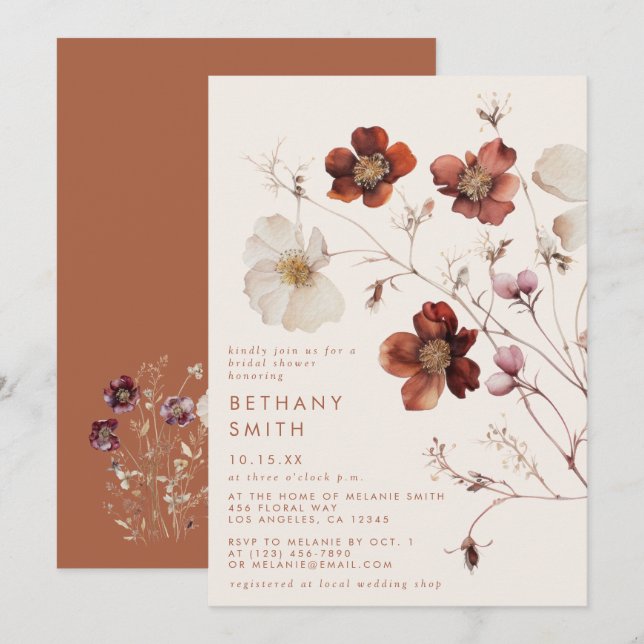 Invitation Fête des mariées Fleur sauvage d'automne (Devant / Derrière)