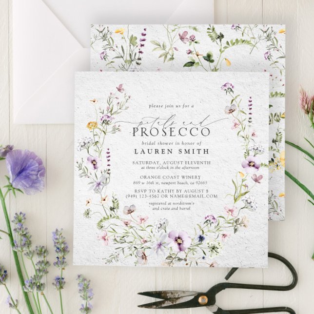 Invitation Fête des mariées Fleur sauvage des pétales de la l (Create the perfect wildflower petals and prosecco bridal shower with this easy to personalize invite)