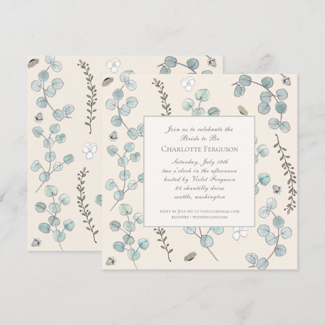Invitation Fête des mariées Fleur sauvage Eucalyptus (Devant / Derrière)