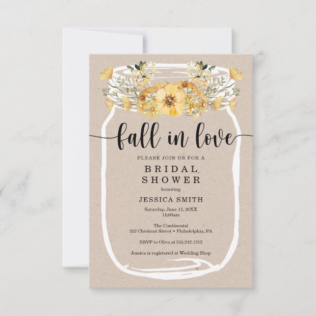 Invitation Fête des mariées fleur sauvage Mason Jar Jaune (Devant)
