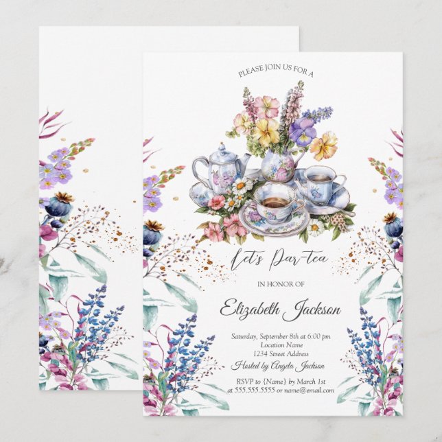 Invitation Fête des mariées fleur sauvage Meadow Tea set (Devant / Derrière)