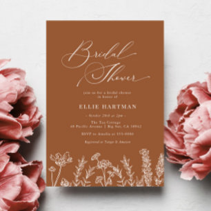 Invitation Fête des mariées Fleur sauvage orange brûlé