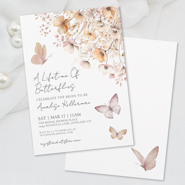 Invitation Fête des mariées Fleur sauvage papillon (Butterfly Wildflowers Bridal Shower Invitation)