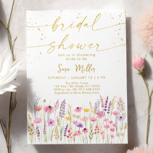 Invitation Fête des mariées Fleur sauvage rose or