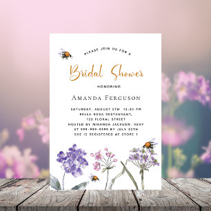 Invitation Fête des mariées fleur sauvage violet rose abeille