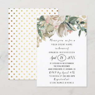 Invitation Fête des mariées Fleur vert Parties scintillant or