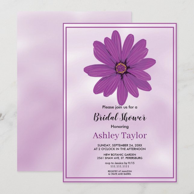Invitation Fête des mariées fleurie Boho pourpre poussiéreuse (Devant / Derrière)