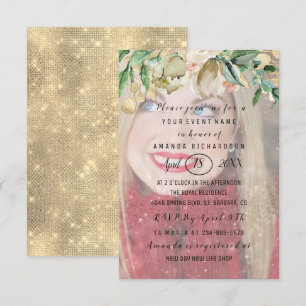 Invitation Fête des mariées Fleurs Photo Mariage Or