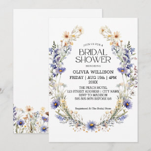 Invitation Fête des mariées Fleurs sauvages bleu clair Aquare