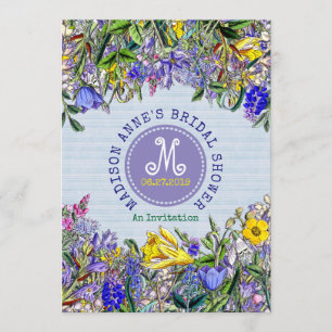 Invitation Fête des mariées Fleurs sauvages Monogramme Vintag