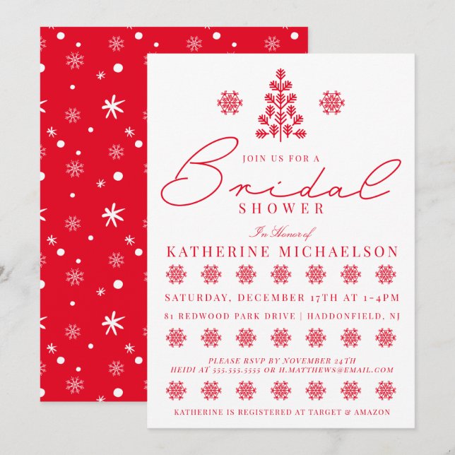 Invitation FÊTE DES MARIÉES | Flocon de neige des arbres de N (Devant / Derrière)