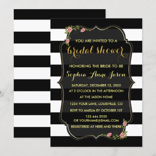 Invitation Fête des mariées Floral Black White Str