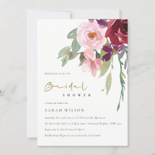 INVITATION FÊTE DES MARIÉES FLORAL BURGUNDY PEACH