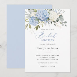Invitation Fête des mariées Floral Elegant Bleu Blanc Hydrang