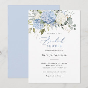 Invitation Fête des mariées Floral Elegant Bleu Blanc Hydrang