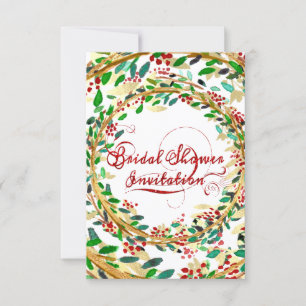 Invitation Fête des mariées Floral Or Bourgogne Vert Rouge