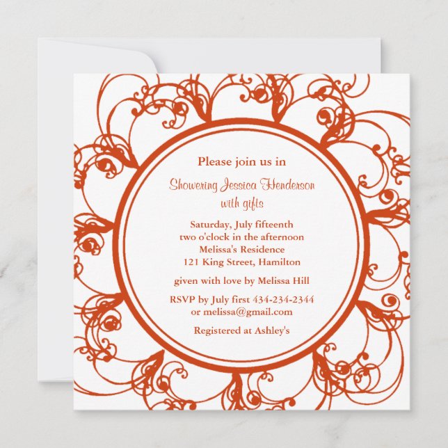 Invitation Fête des mariées floral (orange) (Devant)