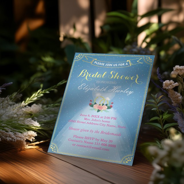 Invitation Fête des mariées Floral Robe de mariée Diamond Ble (Créateur téléchargé)