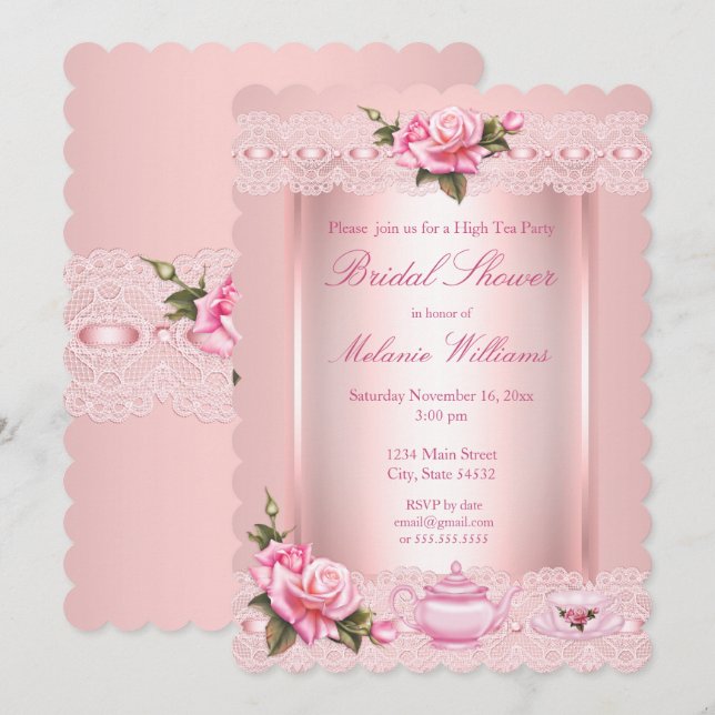 Invitation Fête des mariées Floral Rose roses High Tea Party (Devant / Derrière)