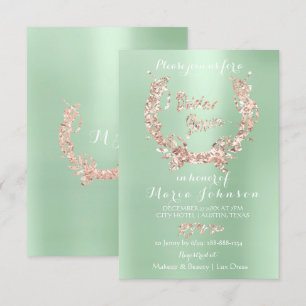 Invitation Fête des mariées Floral Wreath Rose Gold Mint Gree