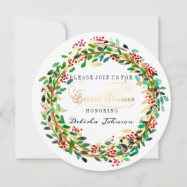 Invitation Fête des mariées Floral Wreath White Green Gold