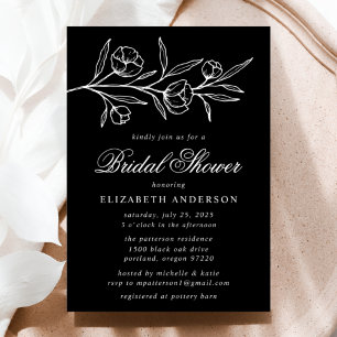 Invitation Fête des mariées florale à croquis noir et blanc