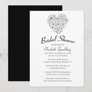 Invitation Fête des mariées florale Anémones noir Fleurs blan