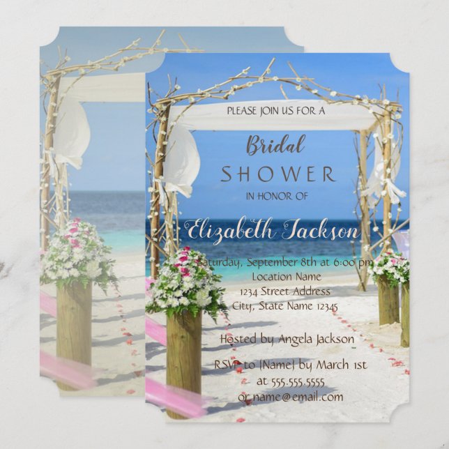 Invitation Fête des mariées Florale Beach Arbor (Devant / Derrière)