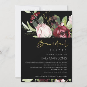 INVITATION FÊTE DES MARIÉES FLORALE BLACK BLEU BURGUNDY PROTE