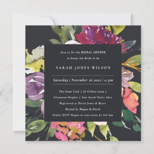 INVITATION FÊTE DES MARIÉES FLORALE BLACK JAUNE BLEU BURGUNDY