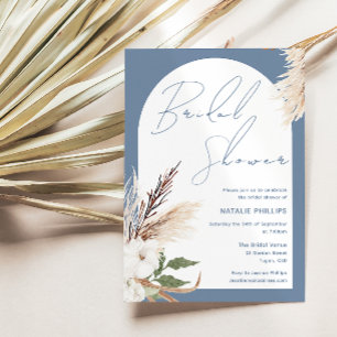 Invitation Fête des mariées florale blanche en arc bleu Dusty