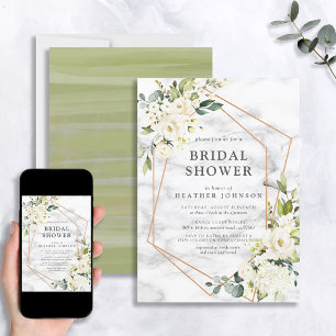 Invitation Fête des mariées florale blanche géométrique en ma