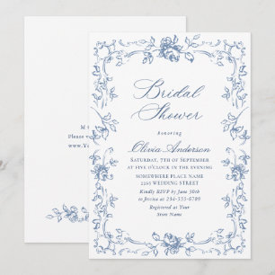 Invitation Fête des mariées Florale Bleu Dusty