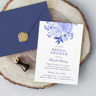 Invitation Fête des mariées florale bleu et blanc