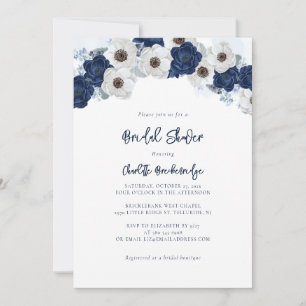 Invitation Fête des mariées florale bleu et blanc moderne