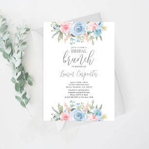 Invitation Fête des mariées florale bleu et rose
