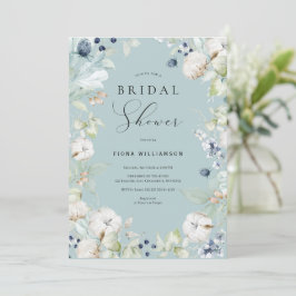 Invitation Fête des mariées florale bleu poussiéreux