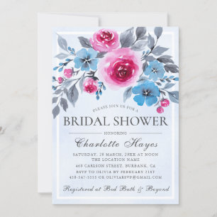 Invitation Fête des mariées florale bleu romantique