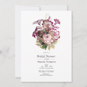 Invitation Fête des mariées florale Blush Burgundy Gold Shabb