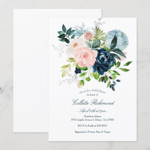 Invitation Fête des mariées florale Blush Navy